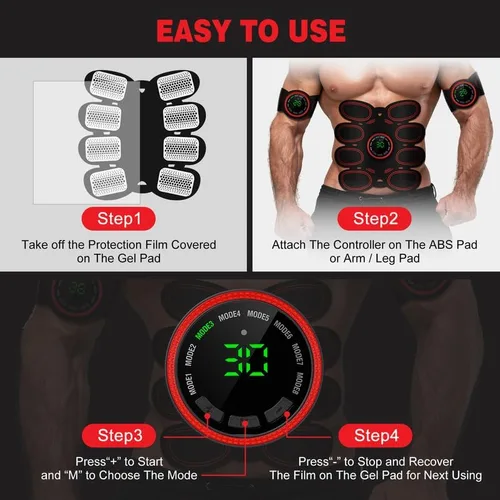 Vista 4 de Drezela Estimulador Muscular Electrónico, Estimulador de Abdominales Tonificador Muscular, Entrenador de Abdominales USB Recargable para Todo