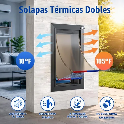 Vista 3 de Puerta para perro XL para pared, puerta de perro extra grande totalmente de aluminio, puerta de servicio pesado para mascotas, fácil de instalar, 2
