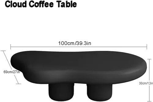 Vista 3 de Cloud - Mesa auxiliar moderna color blanco crema para sala de estar, bonita mesa auxiliar irregular para interiores con 4 patas