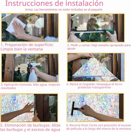 Vista 4 de Hilarious - Película de privacidad arcoíris para ventana, vinilo para ventanas manchadas, calcomanías decorativas 3D removibles, película tintada