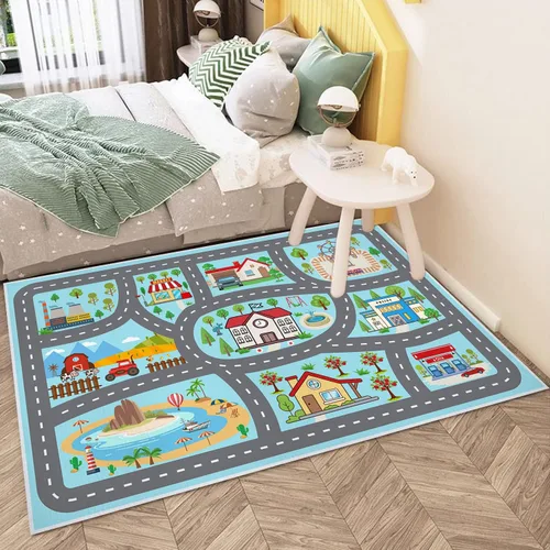 Vista 9 de Alfombra para niños, alfombra de coche para niños, tapete de juego, alfombra para coches de juguete para sala de juegos, aula, habitación de niños