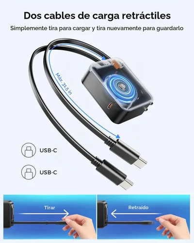 Vista 2 de SUPERONE Cargador de pared retráctil de 62 W con cables USB C dobles