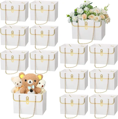 Vista 11 de Lincia 12 cajas de flores negras para boda, bolsa de regalo de flores negras, cajas de ramo con asas para arreglos, papel de regalo de ramo