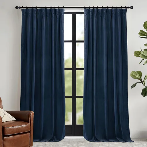 Vista 29 de RYB HOME Cortinas elegantes de terciopelo verde de 63 pulgadas de largo, bloqueo de luz, aislamiento térmico, elegantes cortinas de terciopelo