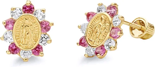 Vista 5 de Aretes de oro amarillo de 14 quilates con rosca trasera - 3 colores diferentes disponibles Rosa