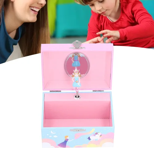 Vista 5 de QIMIT Caja de almacenamiento de joyería de música, simple y elegante, portátil, de color brillante, caja de joyería musical para el hogar