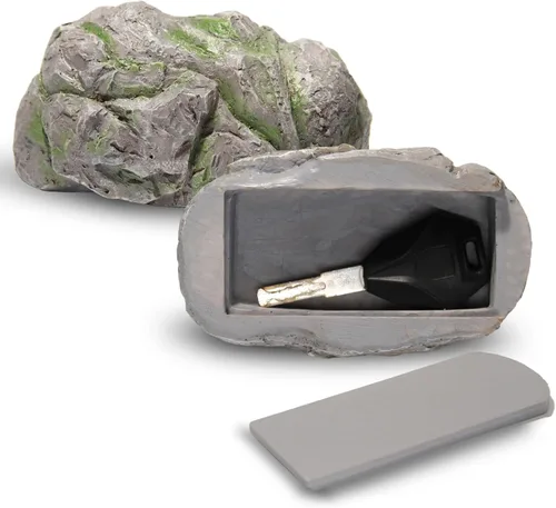 Vista 3 de Fake Rock Key Hider Weather Safe Storage Decorative Resin Hide A Keychain for Outdoor Patio Light Gray