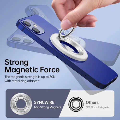 Vista 3 de SYNCWIRE Soporte de Anillo Magnético para Teléfono para MagSafe, Rotación de 360°, Soporte de Agarre para Teléfono Celular, Anillo para Dedo Atril