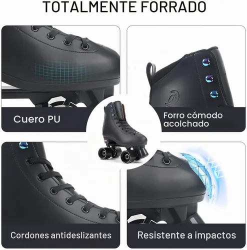 Vista 11 de Classic High-top Roller Skates, PU Leather, Four-Wheel, Indoor/Outdoor, Beginner