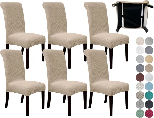 Vista 42 de SPRINGRICO Paquete de 2 fundas para sillas de comedor con cinturón de seguridad, fundas elásticas para sillas Parsons lavables, fundas protectoras