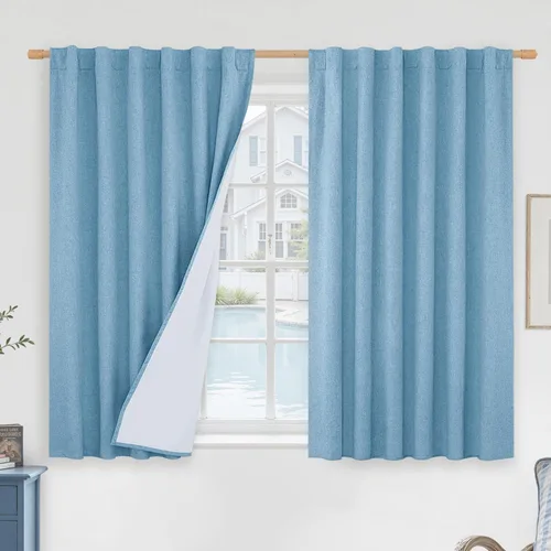 Vista 20 de LAMIT Cortinas opacas cortas de lino de 30 pulgadas para ventanas de cocina sobre el fregadero, cortinas de café texturizadas de lino marfil