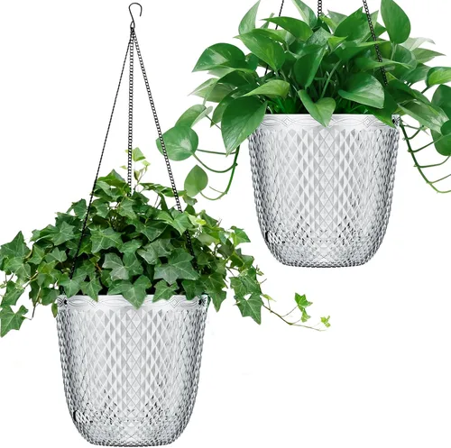 Vista 8 de Paquete de 2 macetas colgantes de riego automático de 7.2 pulgadas para plantas de interior y exterior, macetas colgantes de macramé de 34 pulgadas
