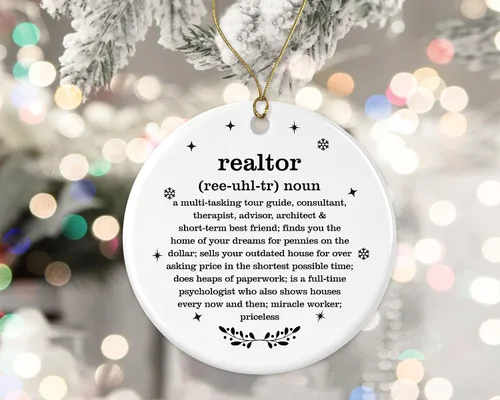 Vista 2 de Adorno de Navidad de agente inmobiliario, regalo de diccionario de definición de agente inmobiliario, para agentes de bienes raíces, adorno
