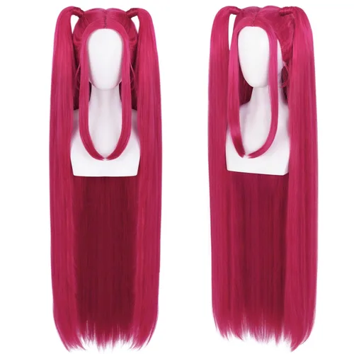 Vista 8 de Peluca negra y morada con 2 moños, pelo corto negro y morado, moños trenzados dobles para mujeres, cantantes, ídolos, personajes, cosplay, pelucas