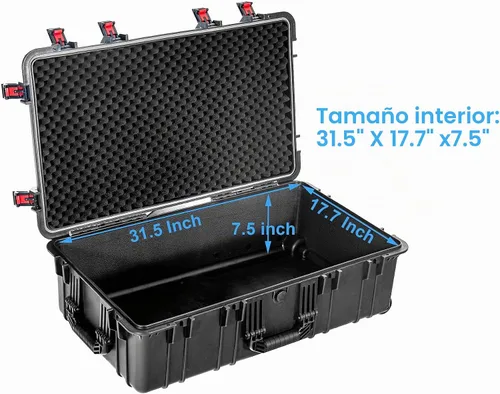 Vista 3 de Regetek Funda rígida impermeable con ruedas, espuma personalizable de 35 x 20 x 12 pulgadas, funda de transporte de equipo para cámara, dron