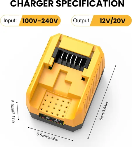 Vista 10 de Reemplazo de batería de 8.0Ah para batería Dewalt 20V MAX, con estación de cargador DCB112 Amarillo