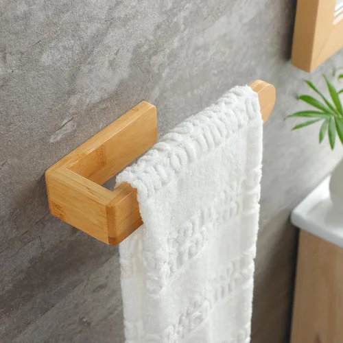 Vista 3 de Taozun Toallero – Estante de toalla autoadhesivo de bambú, toallero decorativo de madera natural para baño, barra de toalla montada en la pared de 8
