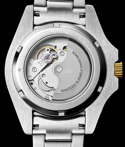 Vista 7 de HENRY JAY Aquamaster - Reloj de buceo suizo automático para hombre con cuerda automática chapado en oro de 23 quilates dos tonos acero inoxidable