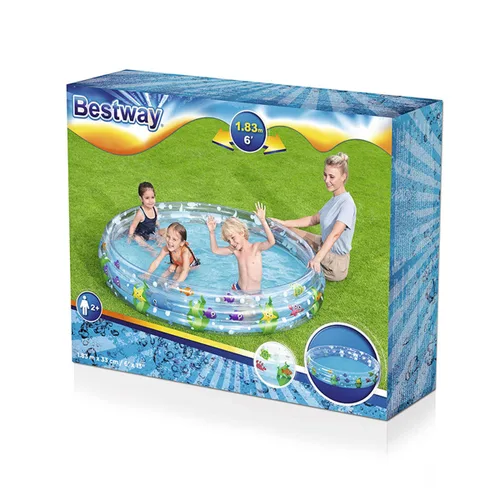 Vista 3 de Bestway Piscina Hinchable Infantil 3 Aros Transparente Vida Marina 183x33 cm +2 Años Jardin 51005