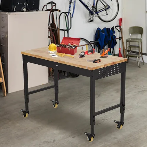 Vista 7 de TrailBlaze Banco de trabajo de 48 x 24 pulgadas para garaje, estación de trabajo resistente con 4 ruedas con bloqueo, mesa de taller de madera