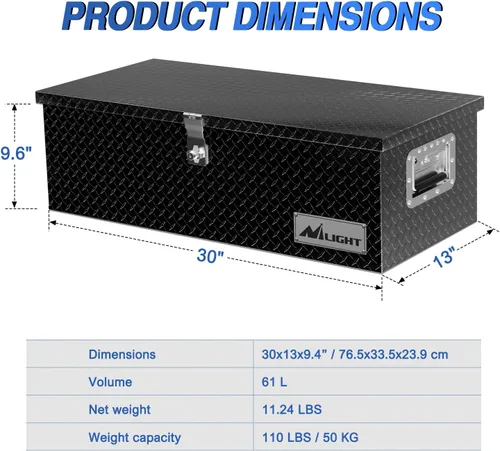 Vista 3 de Nilight - Caja de herramientas para camión de 30 pulgadas, cajas de herramientas resistentes de aluminio con placa de diamante para cama de camión