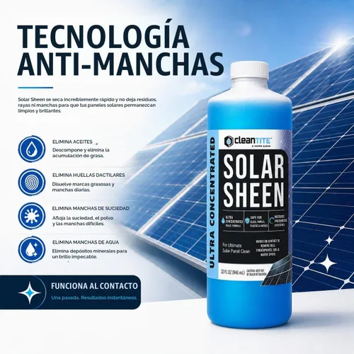 Vista 5 de Limpiador de paneles solares de 32 onzas (hace 4.52 oz) – Solución de limpieza súper concentrada para vidrio, metal, madera y plástico – Elimina