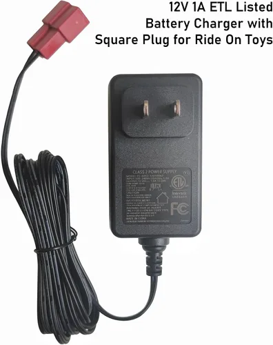 Vista 7 de Cargador de batería certificado ETL de 12V 1A con enchufe cuadrado para juguetes de paseo, cable de 10 pies