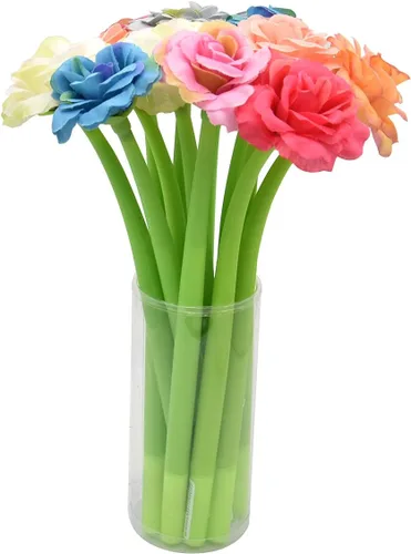 Vista 12 de 12 bolígrafos creativos de tinta de gel con flores artificiales, color negro líquido, tinta de gel de 0.020 in, para niñas y mujeres, suministros