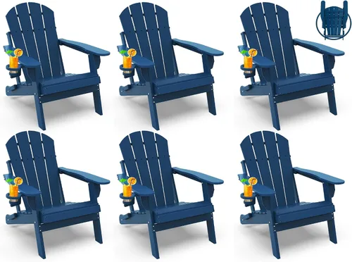 Vista 42 de GREENVINES Silla Plegable Adirondack Plástico HDPE Sillas para Fogata Todo Tiempo Portavasos Ártico para Terraza Patio Trasero Patio