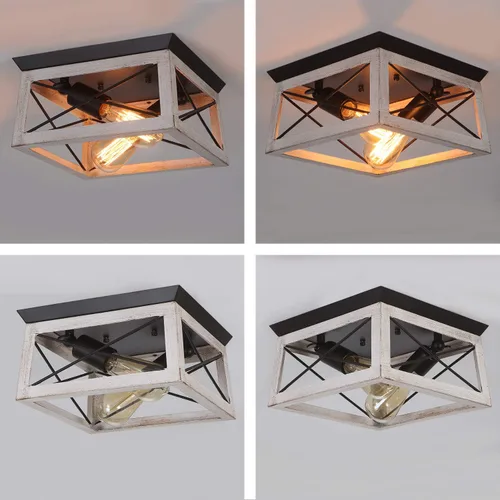 Vista 5 de Luupyia Lámpara de techo de granja de 2 luces, montaje semiempotrado, luz de techo blanca, rectangular, iluminación rústica, granja, pasillo