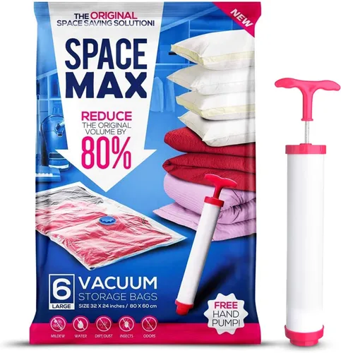 Vista 2 de Bolsas de almacenamiento al vacío reutilizables premium (paquete de 6), ahorran un 80% más de espacio para almacenar. Doble cierre y válvula