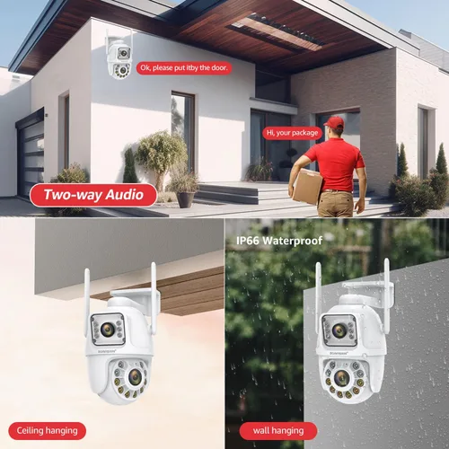 Vista 8 de BOAVISION Paquete de 2 cámaras de seguridad WiFi 2.4G/5G para exteriores, PTZ inalámbrica de lente dual, vista de 360°, seguimiento humano con IA