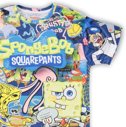 Vista 5 de Camiseta clásica de Bob Esponja para hombre de Bob Esponja, Patrick & Krusty Krab Sublimated Allover