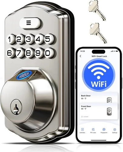 Vista 13 de Veise VE012W WiFi huella digital Smart Lock para puerta delantera, negro