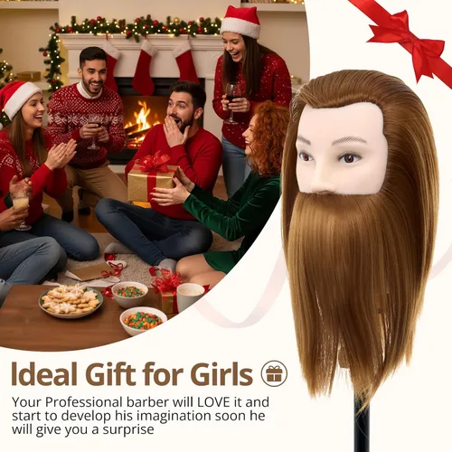 Vista 9 de Cabeza de maniquí masculino con cabello, cabeza de maniquí de peluquero de 10 pulgadas, cabeza de maniquí de peluquería de cosmetología para Marrón