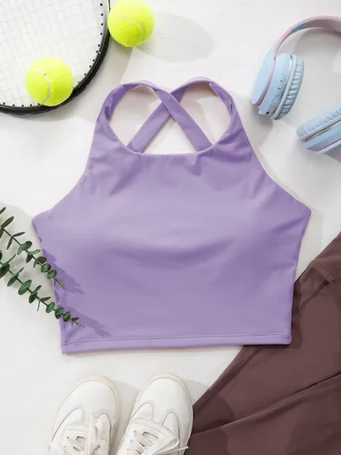 Vista 6 de Honlyps Criss Cross Workout Tops for Women Backless Strappy Sports Bra Longline Fitness Yoga Crop Tank Top with Bulit in Bra
