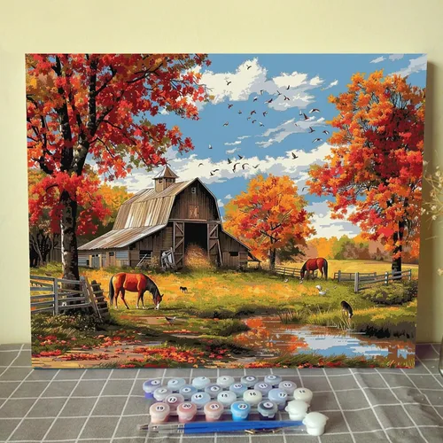 Vista 28 de Tucocoo Bumbers - Pintura de paisaje de puerta para adultos, paisaje de lago, pintura por números, pintura acrílica, lienzo junto al lago, plantas