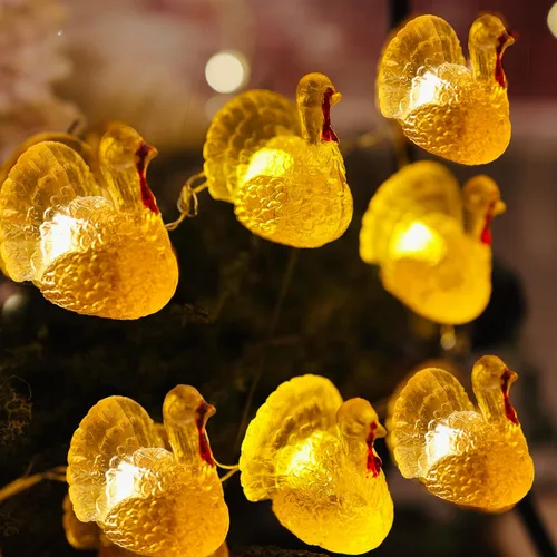 Vista 5 de Mini guirnalda de luces de pavo de Acción de Gracias, guirnalda decorativa de cosecha, lindas luces de hadas con enchufe USB o funciona