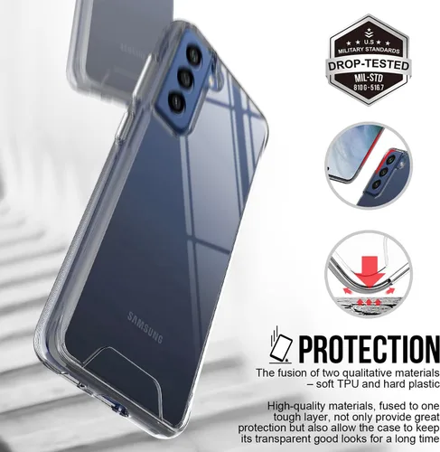Vista 2 de KIOMY Funda transparente para Samasung Galaxy S21 FE 5G, diseño híbrido delgado, parte trasera de policarbonato duro + bisel elevado de TPU flexible