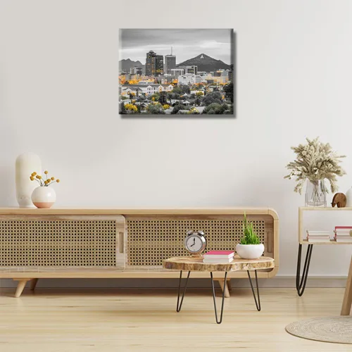 Vista 4 de LSIUHWUWI Arte de pared en blanco y negro de Arizona, lienzo de paisaje urbano de Arizona, horizonte del centro de Estados Unidos con pico centinela