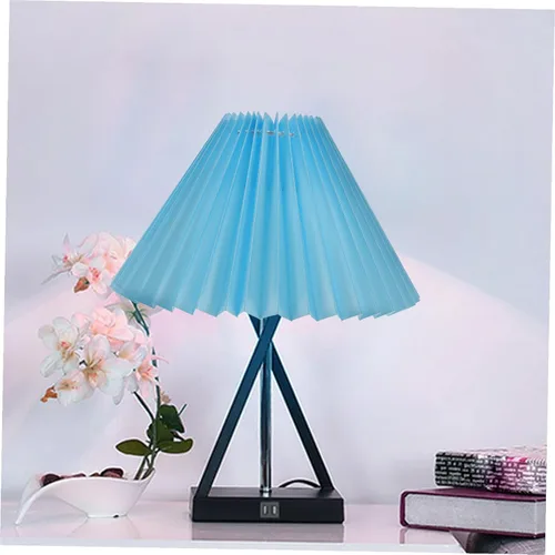Vista 6 de OSALADI Pantalla de lámpara de pie, cubierta de lámpara de tela plisada azul, pantalla de lámpara de tela plisada, pantalla de lámpara de hongo