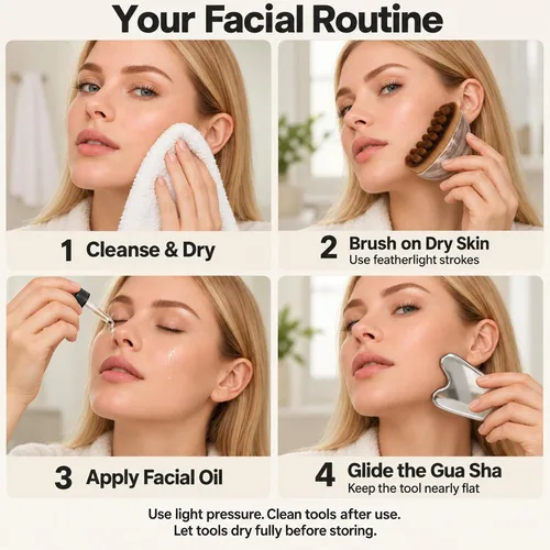 Vista 7 de Gua Sha Facial Tools, Lymphatic Contour Face Brush Set