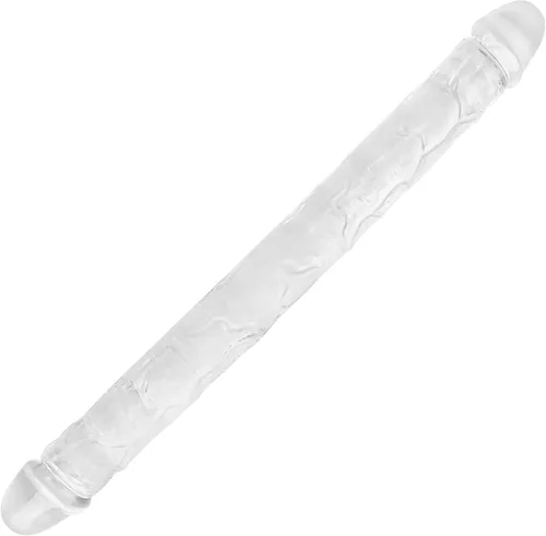 Vista 6 de Consolador doble de cristal de 11.8 x 1.37 pulgadas, consolador largo anal realista con pene, suave y flexible con venas y glande, juguetes sexuales