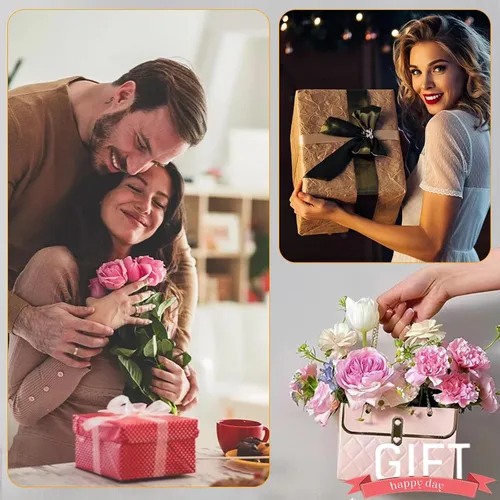 Vista 7 de Caja de regalo de papel de flores con cadena de metal, 6 unidades, cubo de almacenamiento de ramos, bolsa de floristería con asa, estuche de regalo