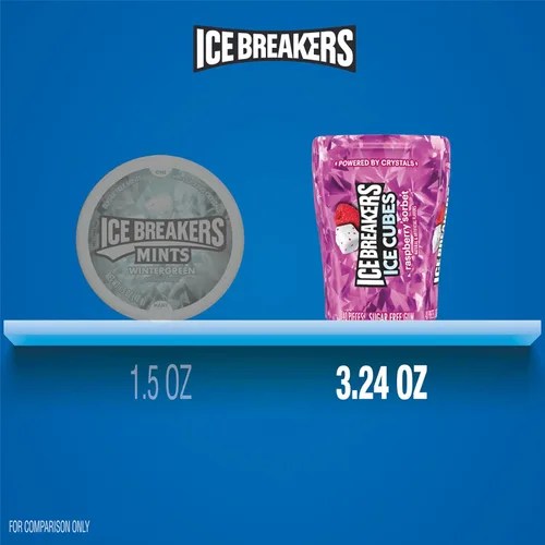 Vista 4 de ICE BREAKERS Ice Cubes - Botellas de goma de mascar sin azúcar con sabor a sorbete de frambuesa, 3.24 onzas (6 unidades, 40 piezas)