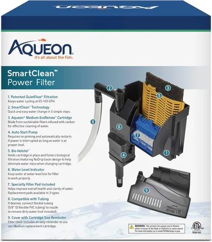 Vista 11 de Aqueon SmartClean - Filtro de alimentación con cartucho de filtro EcoRenew, cambios de agua rápidos y fáciles, funcionamiento silencioso, flujo