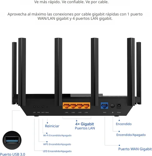 Vista 6 de TP-Link AX5400 WiFi 6 Router (Archer AX73) - Router de Internet inalámbrico Gigabit de doble banda para transmisión, cobertura de largo alcance