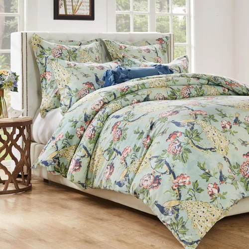 Vista 5 de Greenland Home Pavona - Juego de funda de edredón victoriana 100% algodón, 2 piezas, tamaño individual, jade