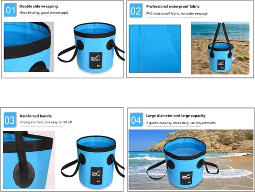Vista 8 de Cubo plegable, cubo plegable portátil de 5 galones para pesca, camping, viajes, senderismo