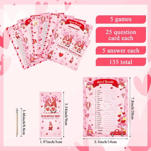 Vista 3 de Chinco 127 tarjetas de juegos para el día de San Valentín, juego de bingo para adultos y niños, fiesta del día de San Valentín con lápiz